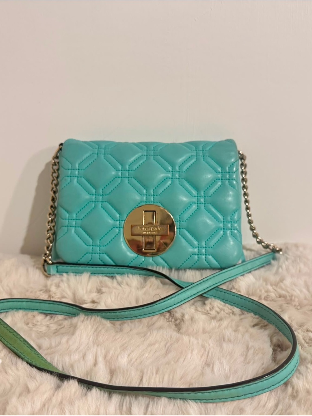 Kate Spade Turquoise Quilted Crossbody Bag with Chain Strap